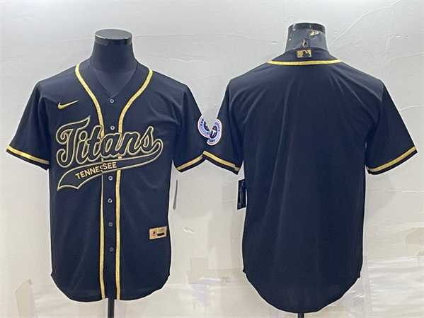 Men%27s Tennessee Titans Blank Black Gold With Patch Cool Base Stitched Baseball Jersey